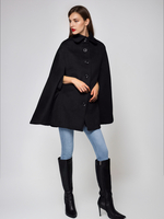 Cappotto in misto lana con collo rovesciato poncho nero capospalla oversize per donna 2025