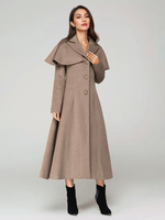 Cappotto in misto lana con mantello classico bavero elegante cammello lungo invernale per donna 2025
