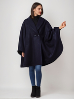 Cappotto in misto lana con risvolto blu navy scuro poncho oversize capospalla invernale per donna 2025