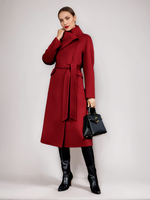 Cappotto in misto lana e cashmere per donna invernale rosso con cintura double face avvolgente 2025