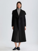 Cappotto in misto lana e cashmere per donna nero con ampio risvolto double face lungo invernale 2025