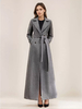 Cappotto in misto lana grigio per donna con risvolto cintura doppiopetto elegante lungo avvolgente 2025