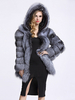 Cappotto in pelliccia di volpe sintetica con cappuccio grigio manica lunga tinta unita lussuosa capispalla invernale per donna