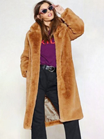 Cappotto in pelliccia sintetica color cammello a maniche lunghe in tinta unita con vestibilità rilassata Capispalla midi invernale aperta sul davanti per le donne