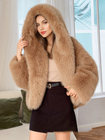 Cappotto in pelliccia sintetica con cappuccio design alto basso giacca invernale oversize per donna 2025