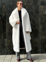 Cappotto in pelliccia sintetica con risvolto a tacca bianco con cintura ecologico giacca invernale lunga 2025