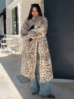 Cappotto in pelliccia sintetica con stampa leopardata e collo a scialle giacca invernale oversize lunga per donna 2025