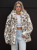 Cappotto in pelliccia sintetica con stampa leopardata e revers giacca in pelliccia ecologica invernale
