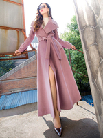 Cappotto invernale con risvolto a tacca e cintura lungo da donna lungo fino al ginocchio per linverno