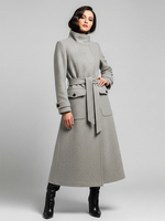 Cappotto invernale lungo in lana con cintura collo alto e tasche funzionali per donna 2026
