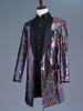Cappotto lungo da uomo con glitter per spettacoli teatrali retrò abbigliamento da ballo rock anni 80