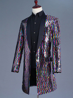Cappotto lungo da uomo con glitter per spettacoli teatrali retrò abbigliamento da ballo rock anni 80