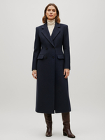 Cappotto lungo doppiopetto in lana con revers a lancia e tasche con patta per donna 2026