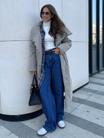 Cappotto lungo imbottito con collo a scialle vestibilità comoda trapuntato casual invernale per donna 2025