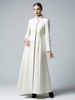 Cappotto lungo in lana bianca con collo alto e silhouette a trapezio per donna 2026