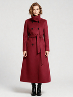 Cappotto lungo in lana con cintura doppiopetto e collo alto per donna 2026