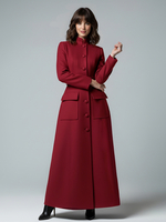 Cappotto lungo in lana con collo alto e tasche con patta per donna 2026