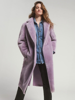 Cappotto lungo in pelliccia sintetica color lavanda con risvolto a tacca giacca ecologica per donna 2025