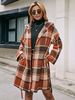 Cappotto midi con cappuccio; cintura casual scozzese arancione; vestibilità comoda; capispalla primavera autunno per le donne