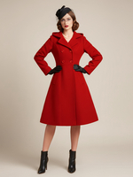 Cappotto midi in lana doppiopetto con cappuccio vintage a trapezio per donna 2026