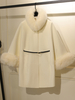 Cappotto per donna ecru bianco collo alto maniche lunghe pelliccia sintetica elegante cappotto di lana a strati