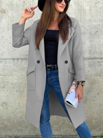 Cappotto Per Donna Grigio Chiaro Colletto Turndown Maniche Lunghe Tasche Avvolgere Classico Inverno Caldo Capispalla Donna