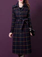 Cappotto per i pulsanti della donna di colore con scollo a V a maniche lunghe a quadri Layered Classic Cappotto invernale