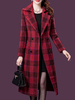 Cappotto per i pulsanti Donna Rosso Scollo a V a maniche lunghe a quadri Layered Classic Cappotto invernale
