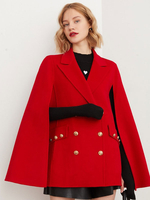 Cappotto poncho Mantella doppiopetto con bavero rosso Capispalla classica primavera autunno per le donne