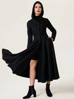 Cappotto svasato in misto lana con cappuccio nero vintage a trapezio maxi invernale per donna 2025