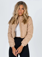 Cappotto trapuntato albicocca chiaro colletto alla coreana imbottitura in cotone maniche lunghe a vita alta giacca casual autunno inverno capispalla per donna