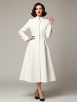 Cappotto vintage in lana svasato con collo alto linea ad A bianco per donna 2026
