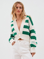 Cardigan corto a righe con scollo a V e bottoni per donna 2026