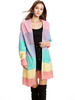 Cardigan in maglia rosa maniche lunghe colori arcobaleno aperto sul davanti casual vestibilità comoda primavera autunno capispalla midi per donna