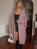 Cardigan in maglia viola scuro maniche lunghe tinta unita aperto davanti casual vestibilità rilassata primavera autunno capispalla midi per donna