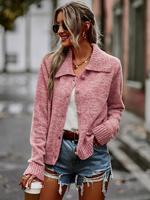 Cardigan lavorati a maglia Bottoni rosa Maniche lunghe Colletto rovesciato Capispalla casual da donna Primavera Autunno Street