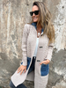 Cardigan lungo in maglia con patchwork in denim tasca e bottoni cappotto per donna 2026
