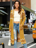 Cardigan lungo maglione con cappuccio giallo Bohemian Gypsy geometrica frange autunno capispalla lavorato a maglia per le donne