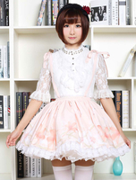 Carino Lolita Dress dolce rosa fiore stampato Qi Lolita pizzo gonna assetto con bretella
