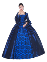Carnevale Abbigliamento retrò da donna retrò in blu scuro con volant satinato opaco Costume Halloween