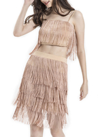 Carnevale Abiti da ballo latino Costume da ballo ballerino latino con frange a strati di donne albicocche Halloween