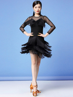 Carnevale Abiti da ballo latino Costume da ballo con abito trasparente a frange Halloween