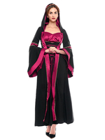 Carnevale Abiti vittoriani a maniche lunghe con cappuccio in stile vittoriano medievale Costume Halloween