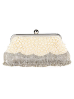 Carnevale Accessori per abiti con patta Pochette da donna Frange argento Strass Perla Anni 1920 Grande accessorio Gatsby Halloween