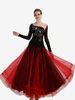 Carnevale Ballroom Dance Costume Borgogna Donna manica lunga Organza che borda abiti da ballo Halloween