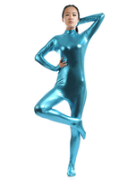 Carnevale Blu con zip lucido metallizzato Suit Zentai per le donne Halloween