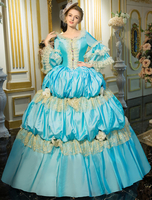 Carnevale Blu Costume retrò Rococo Bell Sleeve principessa abito a balze Halloween
