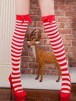 Carnevale Calze al ginocchio Calze a righe rosse Saloon Girl Calze da calcio Bows Black Women Accessori costume di Costume Halloween