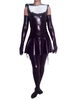 Carnevale Cameriera metallico lucido stile Catsuit con spalla lunghezza guanti e calze Halloween