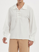 Carnevale Camicia Vintage 2025 Bianca Stringate Costumi RetrÒ in Cotone Stile Aristocratico per Uomo Costume Halloween